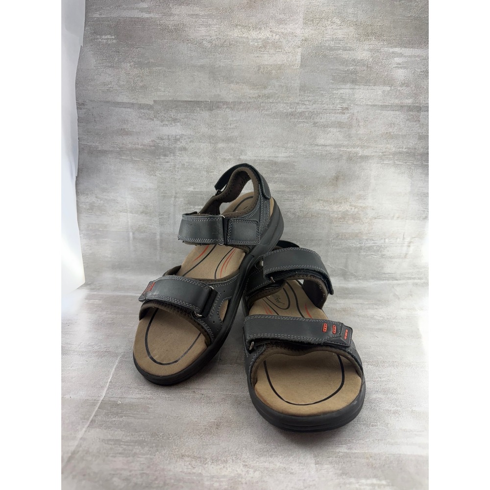 Orthofeet 561 Clearwater Men Grey Leather Sandals Sz 9.5 2E Wide Orthopedic
